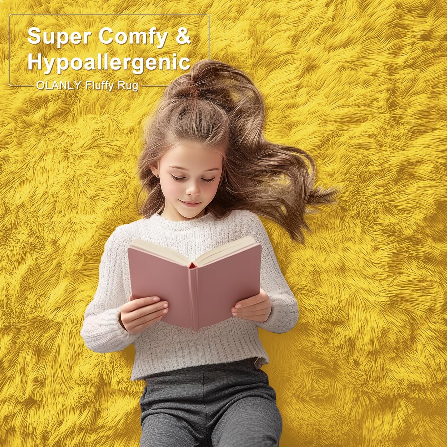 OLANLY 5x7 Machine Washable Large Area Rugs for Living Room, Bedroom, Soft Fluffy Shaggy Bedside Rug, Indoor Floor Carpet for Kids Girls and Boys, Dorms, Nursery, Home Decor Aesthetic, Yellow