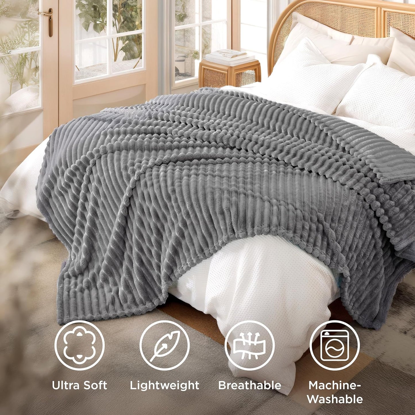 Bedsure GentleSoft Fleece Blanket - Cozy Frost Gray Throw for Couch, Perfect for Women & Girls, 108x90 Inches