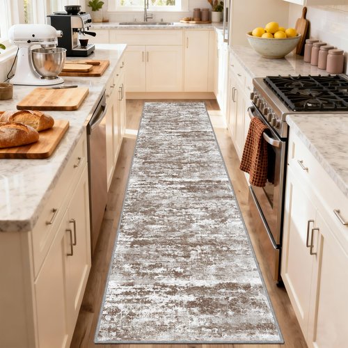 TTelephant Runners for Hallways Ultra Non-Slip 2x10 Long Runner Rugs Washable Abstract Tear and Stain Resistance No Pile Lightweight Modern Rug Runners for Entryway, Kitchen, Walkway, Entrance, Brown