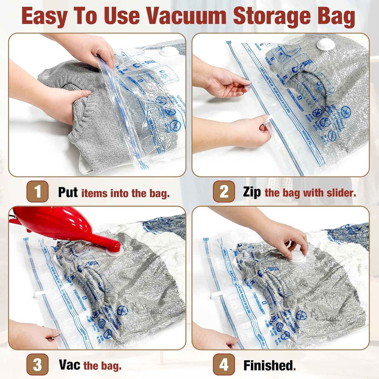 Space Saver - 8 Large Vacuum Storage Bags with Hand Pump for Home & Travel | Clear Design