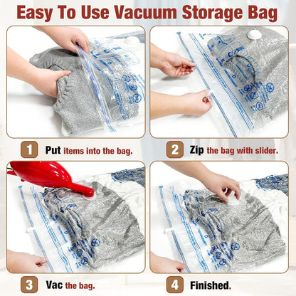 Space Saver - 8 Large Vacuum Storage Bags with Hand Pump for Home & Travel | Clear Design