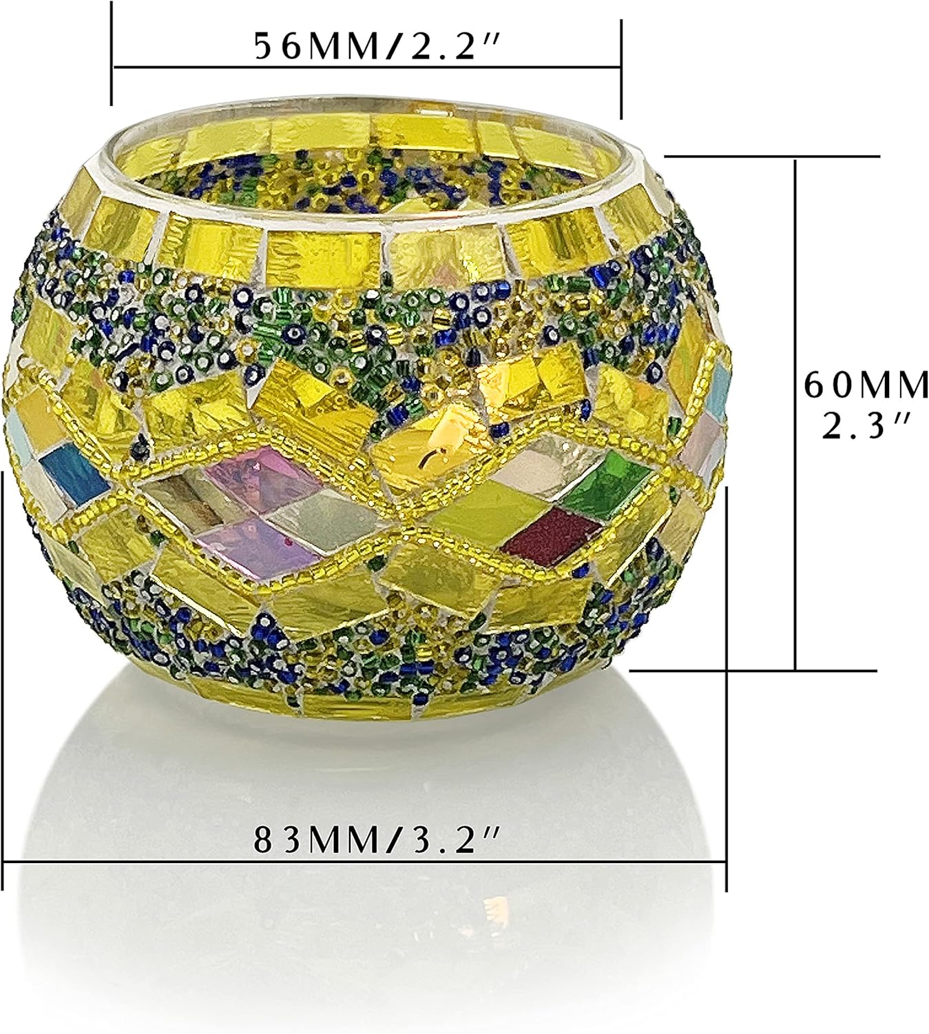 SHMILMH Glass Candle Holder Set - Handmade Mosaic Tealight Holders for Diwali & Christmas | 4-Pack