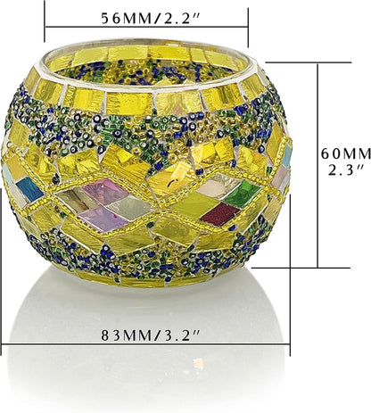 SHMILMH Glass Candle Holder Set - Handmade Mosaic Tealight Holders for Diwali & Christmas | 4-Pack
