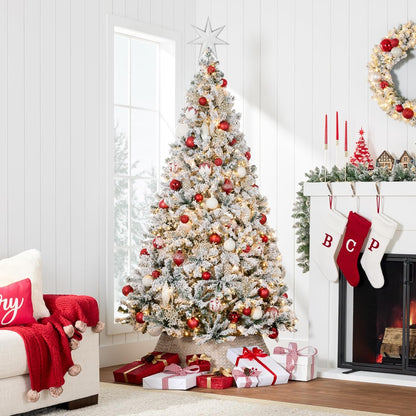 Best Choice Products 9ft Pre-Lit Snow Flocked Artificial Christmas Tree - Full Appearance with Easy Assembly & Metal Stand