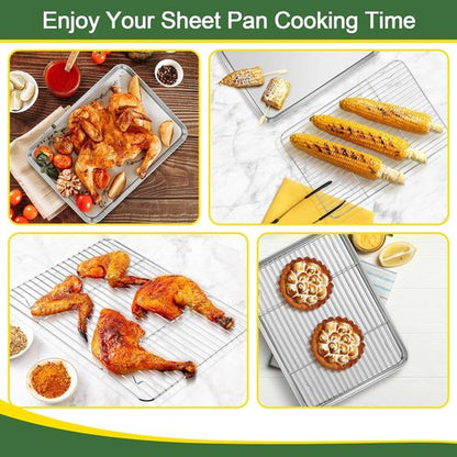 E-far Baking Sheet Set - Stainless Steel Cookie Sheets with Cooling Racks | 16/12.5/9.3 Inch, Non-Toxic & Easy Clean