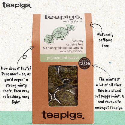 Teapigs Peppermint Leaves Tea Bags Made With Whole Tea Leaves, Natural Ingredients, Non-GMO, Caffeine-Free – 50 Count (1 Pack of 50 Teabags)