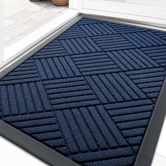 OLANLY Heavy-Duty Front Door Mat - Absorbent Non-Slip Indoor/Outdoor Doormat | Navy Blue Diamond 29.5x17