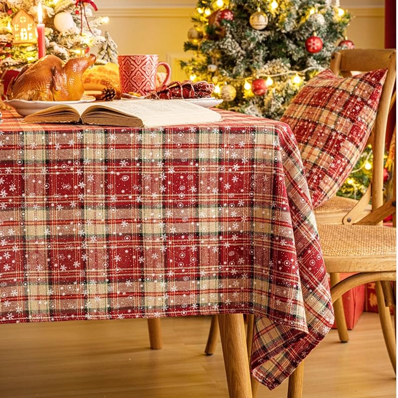 Red Plaid Snowflake Christmas Tablecloth 60" x 104" – Rectangular (Variation: Red Plaid Snowflake+60" x 104")
