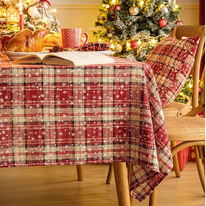 Red Plaid Snowflake Christmas Tablecloth 60" x 104" – Rectangular (Variation: Red Plaid Snowflake+60" x 104")
