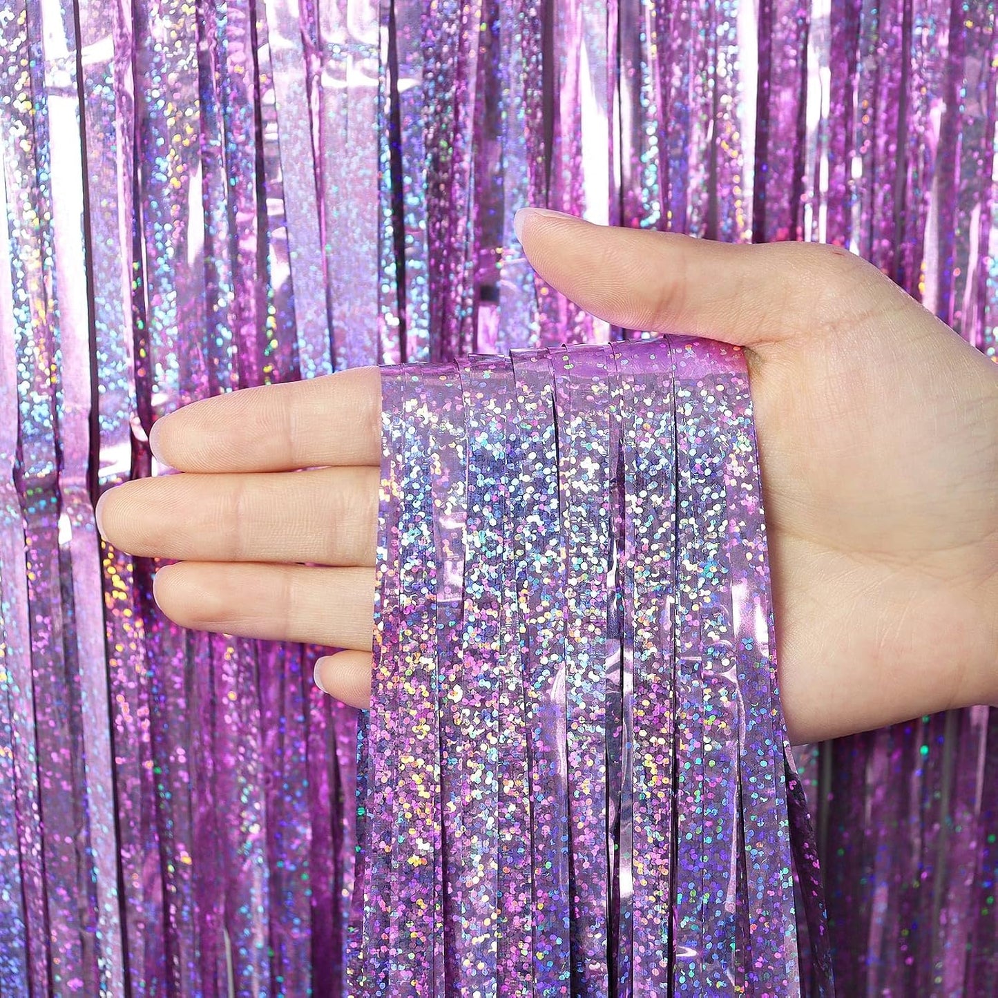 Skiennix Fringe Curtains - 2 Pack Foil Streamers for Birthday & Wedding Decor | Light Purple