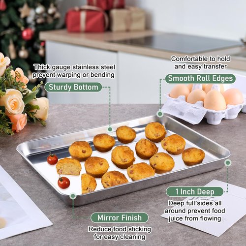 Homikit Stainless Steel Quarter Sheet Pan Set - 2 Baking Sheets & Racks for Toaster Oven | 12" x 10" Inch
