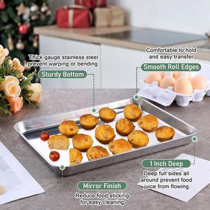 Homikit Stainless Steel Quarter Sheet Pan Set - 2 Baking Sheets & Racks for Toaster Oven | 12" x 10" Inch