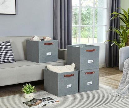 DECOMOMO Storage Cubes - 13x13x13 Fabric Organizer Bins with Labels | 6-Pack in Texture Grey