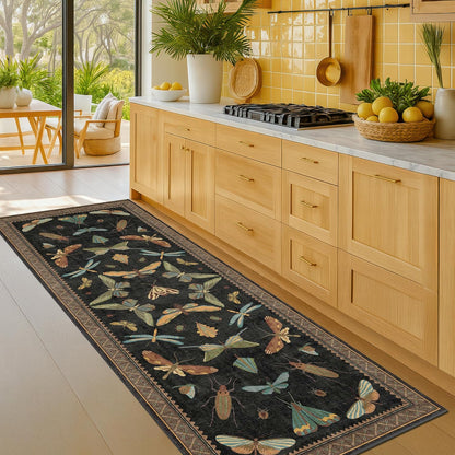 Nature Insect Fantasy | 2x6 Black Entryway Runner Rug - Washable, Non-Slip, Ultra Soft & Stain Resistant
