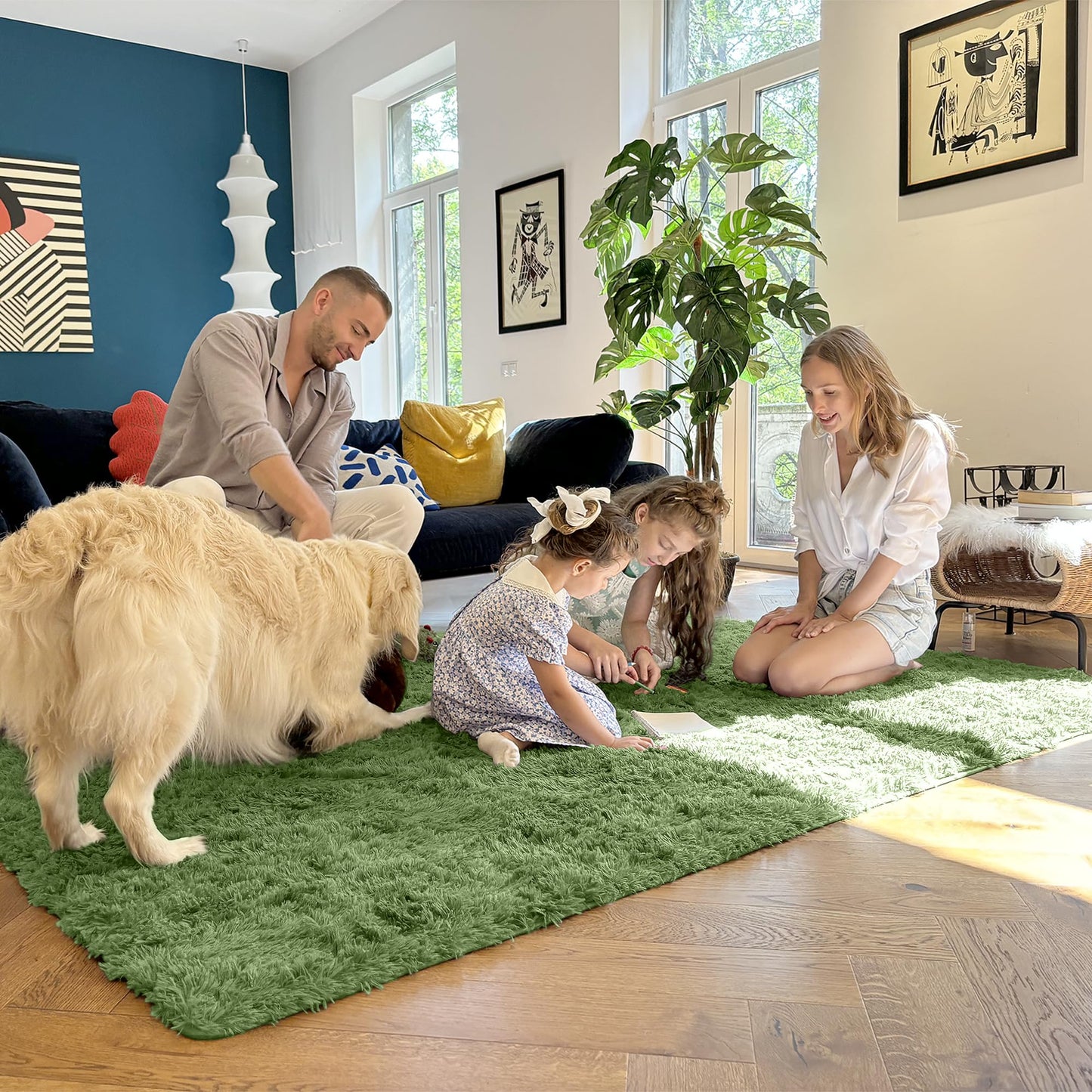 OLANLY 2x8 Machine Washable Runner Rugs for Hallway, Soft Fluffy Shaggy Bedside Rugs for Bedroom, Living Room, Indoor Floor Carpet for Kids Girls and Boys, Home Decor Aesthetic, Green