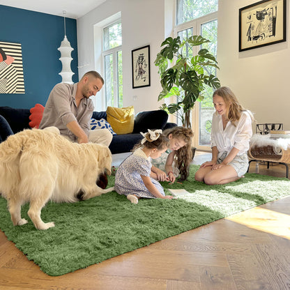 OLANLY 2x8 Machine Washable Runner Rugs for Hallway, Soft Fluffy Shaggy Bedside Rugs for Bedroom, Living Room, Indoor Floor Carpet for Kids Girls and Boys, Home Decor Aesthetic, Green