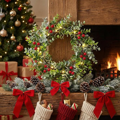 Beavorty Eucalyptus Leaves Wreaths - 2pcs Candle Rings for Winter Holiday Decor | Xmas Centerpiece