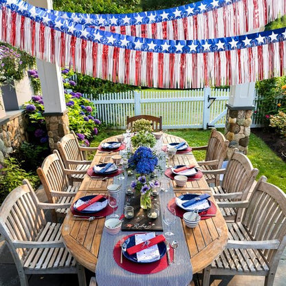 **Mega-L 4th of July Decorations - 39 Feet Red, White & Blue Foil Fringe Garland & Tinsel Streamers**