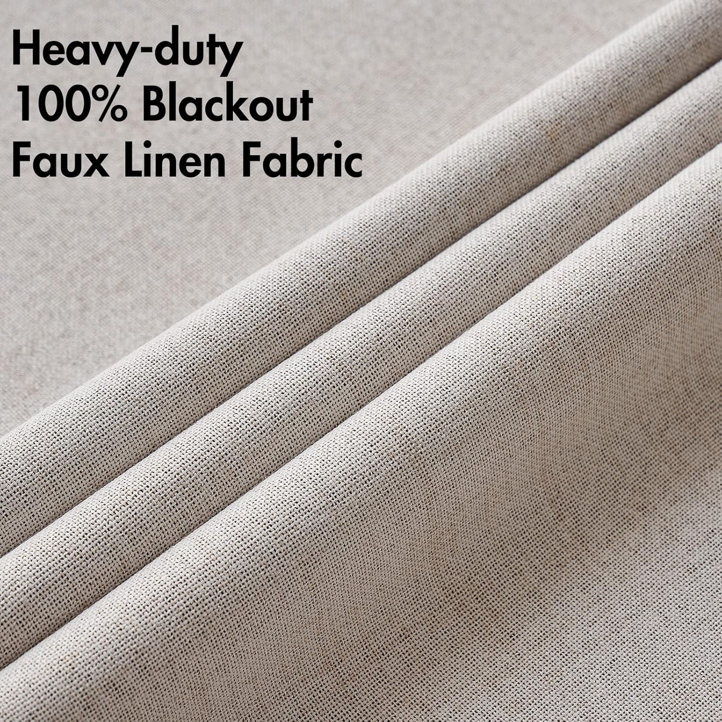 MIULEE 100% Blackout Linen Textured Curtains - Thermal Insulated Ivory Drapes | 52 x 132 Inch (2 Panels)