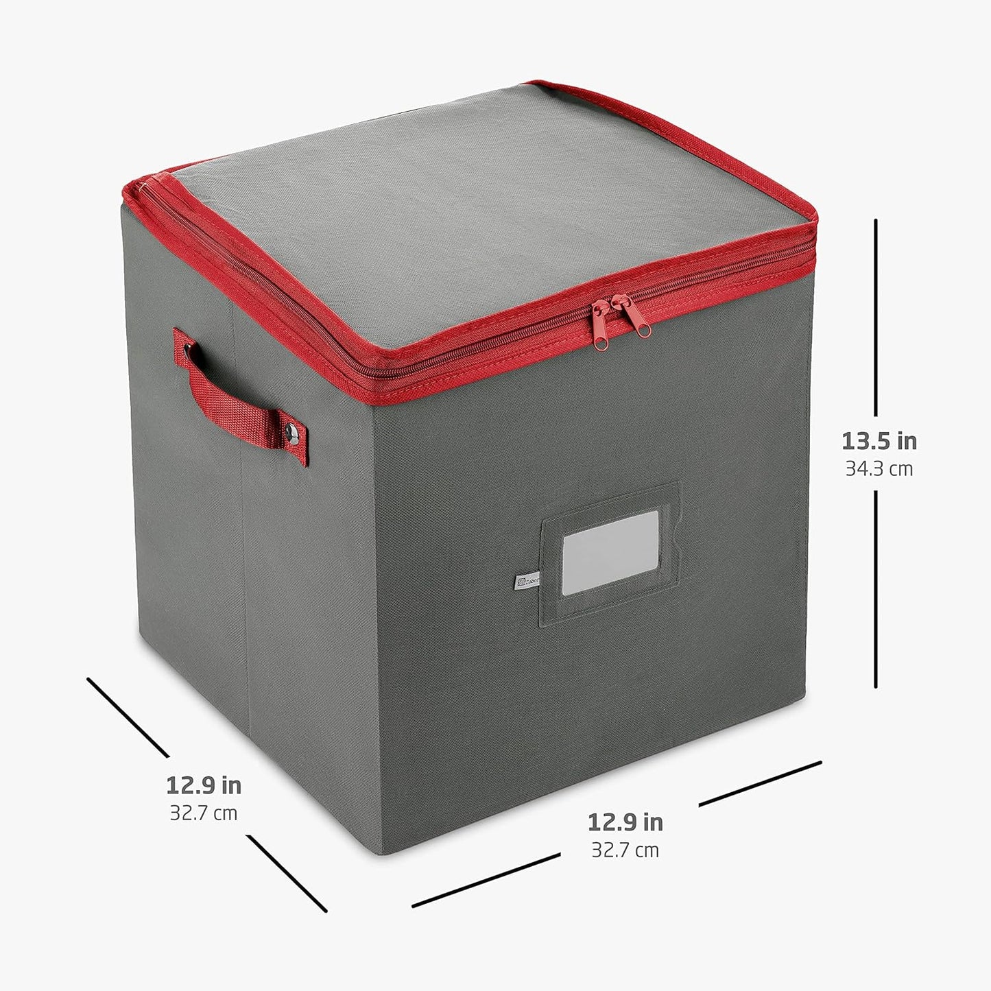ZOBER Christmas Ornament Storage Box - Durable Organizer for 64 3" Ornaments - Gray with Dividers