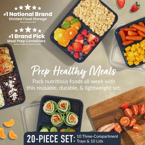 Bentgo Prep - 20-Piece Reusable Meal Prep Containers | Durable, BPA-Free, Microwave & Dishwasher Safe (Navy Blue)