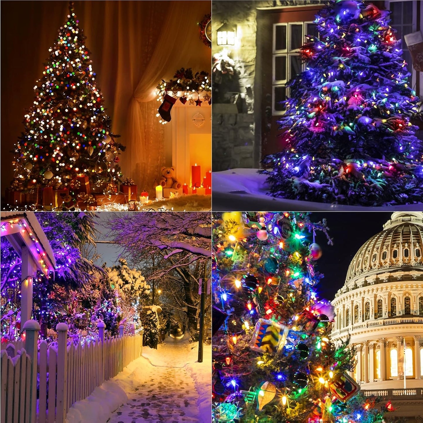 WATERGLIDE Christmas Lights - 33ft 100 LED Multicolor Faceted String Lights | Waterproof & 8 Modes