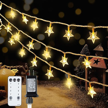 HEYFUNi 39FT Warm White Star String Lights - 100 LED Fairy Twinkle Lights with 8 Modes | Waterproof Indoor/Outdoor Decor