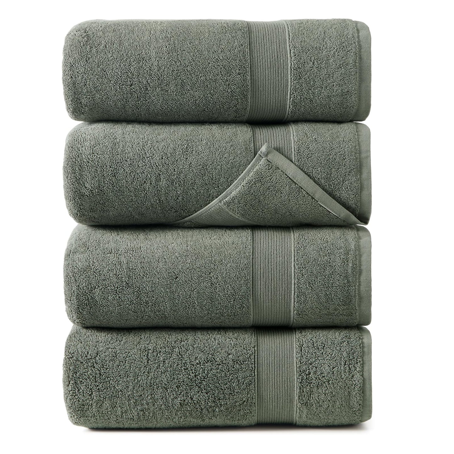 REDKISS 4 Pack Gray Cotton Cotton Bath Towels - Extra Large, Super Absorbent, Quick Dry Towels Set for Bathroom, Spa, Gym, and Travel - Luxury, Plush, 27x55 inch