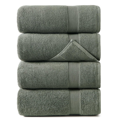 REDKISS 4 Pack Gray Cotton Cotton Bath Towels - Extra Large, Super Absorbent, Quick Dry Towels Set for Bathroom, Spa, Gym, and Travel - Luxury, Plush, 27x55 inch