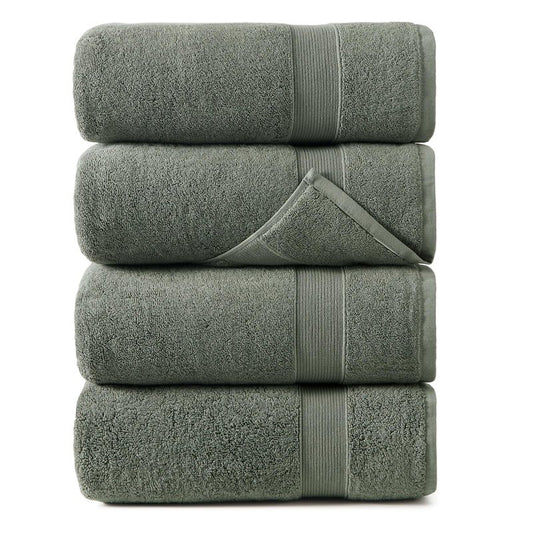 REDKISS 4 Pack Gray Cotton Cotton Bath Towels - Extra Large, Super Absorbent, Quick Dry Towels Set for Bathroom, Spa, Gym, and Travel - Luxury, Plush, 27x55 inch
