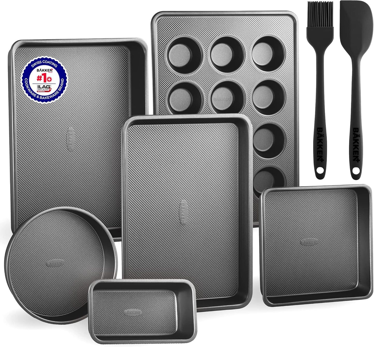 Non-Stick Bakeware Set by [Brand Name] - 8 Piece Professional Baking Pan Set | Muffin, Loaf & More - Black