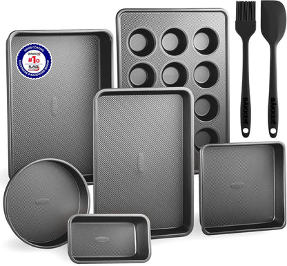 Non-Stick Bakeware Set by [Brand Name] - 8 Piece Professional Baking Pan Set | Muffin, Loaf & More - Black