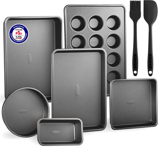 Non-Stick Bakeware Set by [Brand Name] - 8 Piece Professional Baking Pan Set | Muffin, Loaf & More - Black
