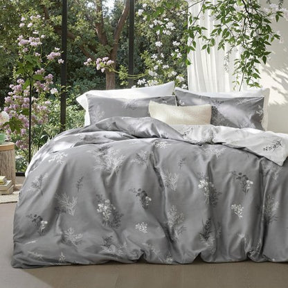 Bedsure Duvet Cover King Size - Reversible Floral Duvet Cover Set with Zipper Closure, 3 Pieces Grey Bedding Set with 8 Corner Ties and 2 Pillowcases 20"x36"