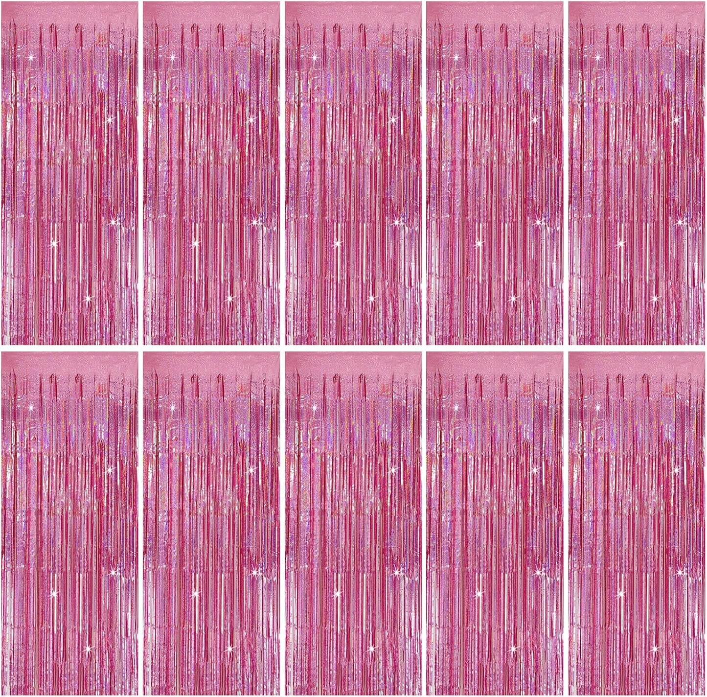 Skiennix Tinsel Curtain Backdrop - Pink Glitter Foil Fringe for Birthday, Wedding & Party Decor | 10 Packs