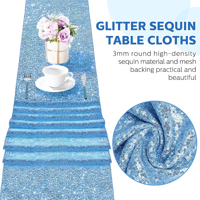 Lake Blue 6-Piece 12 x 108 Inch Sequin Table Runner Set - Glitter Decor