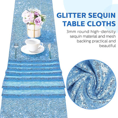 Lake Blue 6-Piece 12 x 108 Inch Sequin Table Runner Set - Glitter Decor