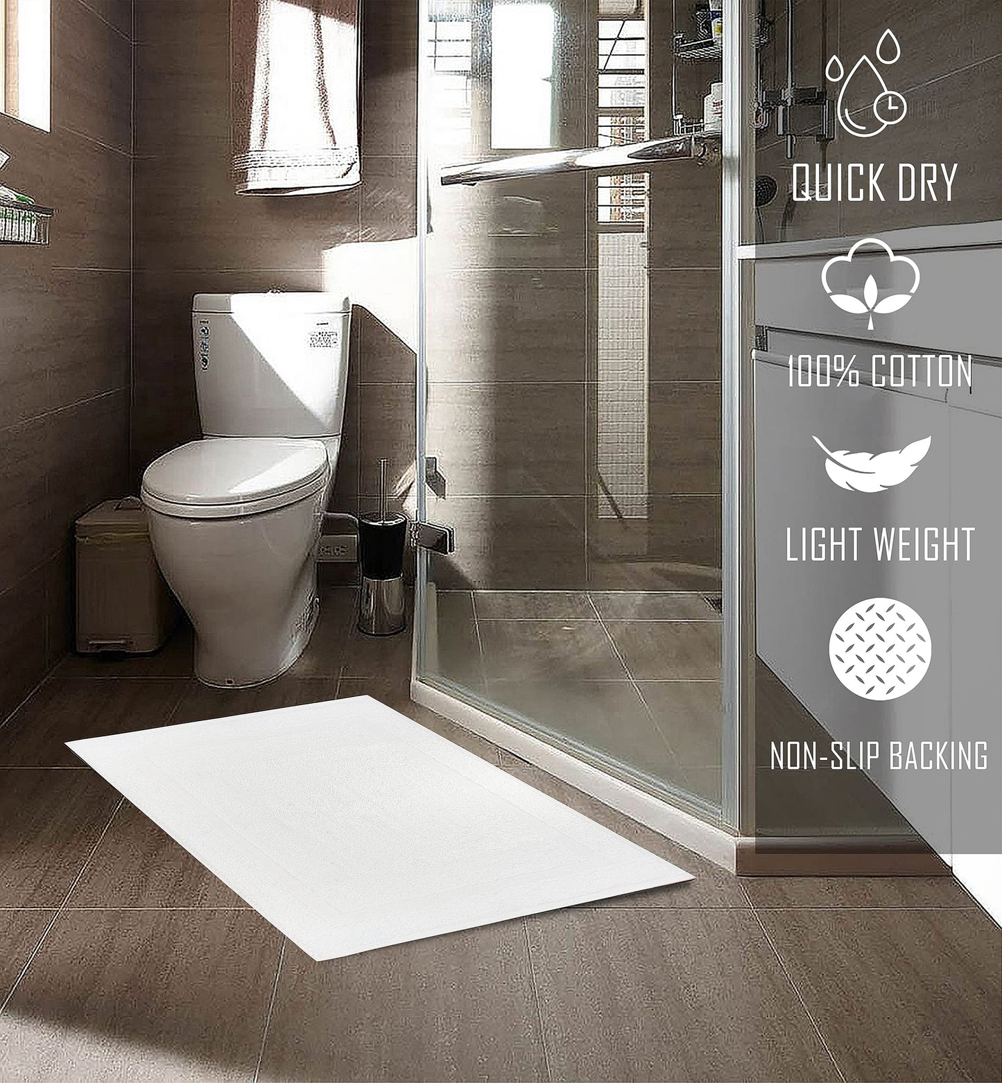 TOALLA (Pack of 12 100% Cotton White Bath Mat Towel (18x25 Inches) Light Weight Quick Drying & Machine Washable - Hotel Supplies Shower Hotel Bath Mat Towel Economy