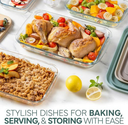 Cook With Color 8-Piece Deep Glass Baking Dish Set - Versatile Casserole & Food Storage Containers, Mint