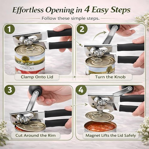 Heavy Duty Manual Can Opener by [Brand Name] - Stainless Steel Hand Crank with Magnetic Lid Lifter & Bottle Opener