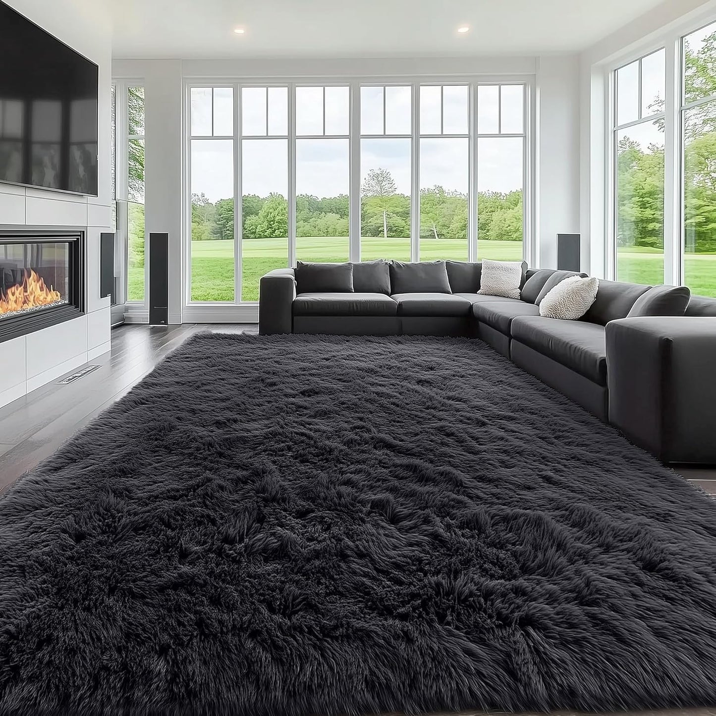 OLANLY Large Area Rug - Soft Fluffy Shaggy Carpet for Living Room & Bedroom | 10x14, Black