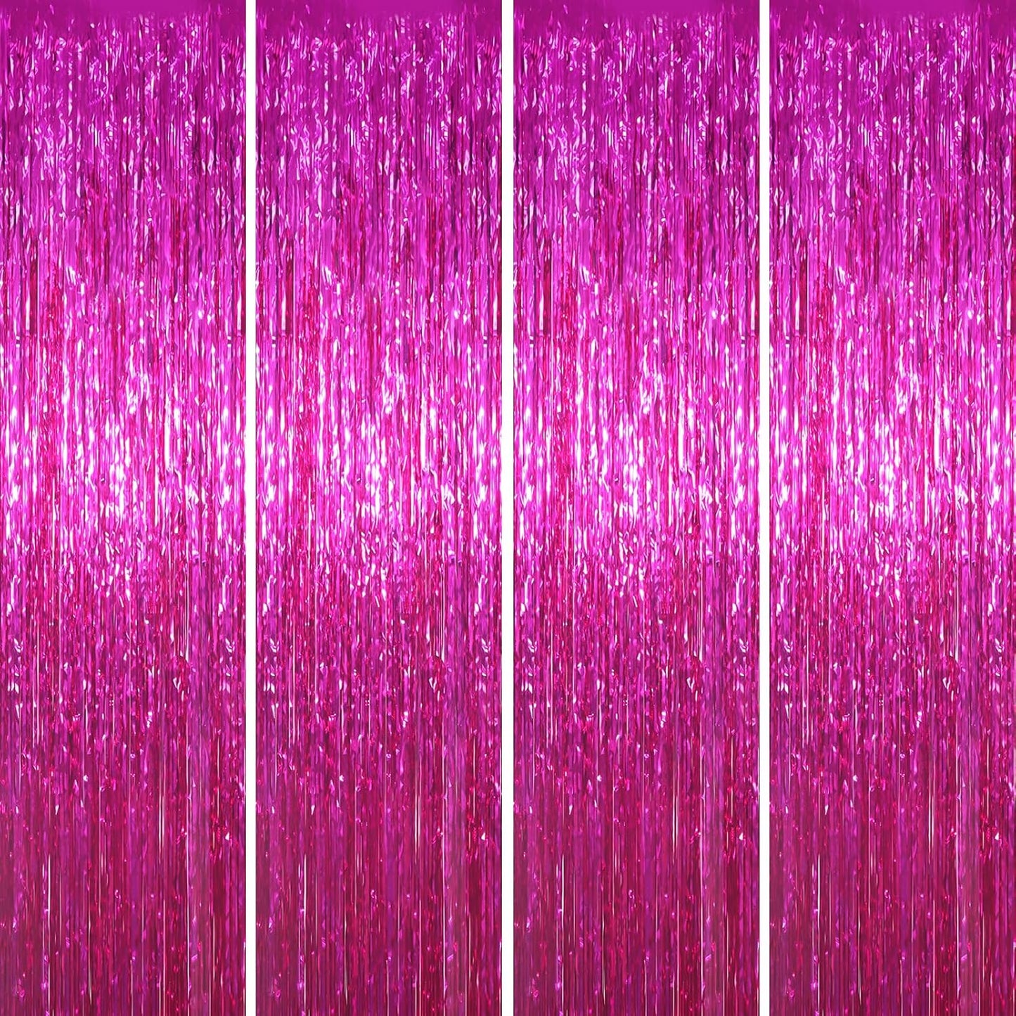 Voircoloria Pink Foil Fringe Backdrop Curtains - 4 Pack Tinsel Streamers for Parties & Events