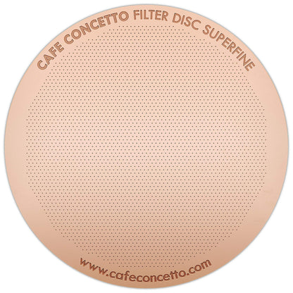 CAFE CONCETTO Filter for use in AeroPress Go/AeroPress Coffee Makers (Superfine) - Premium Replacement Disc - Reusable Metal, Titanium Coated Stainless Steel. Upgrade Your Mesh or Filter Papers