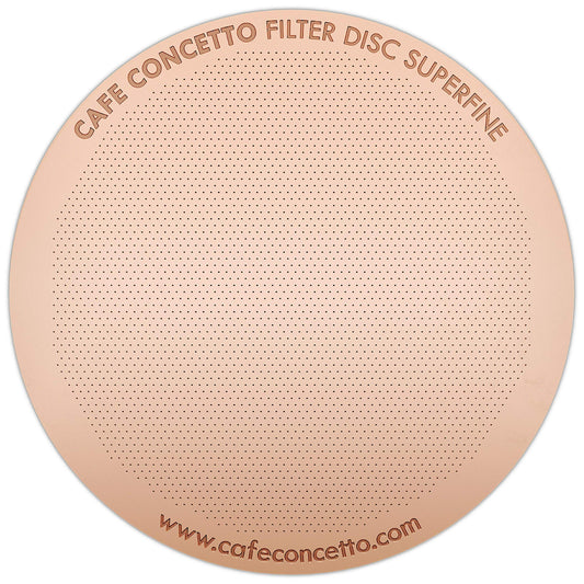 CAFE CONCETTO Filter for use in AeroPress Go/AeroPress Coffee Makers (Superfine) - Premium Replacement Disc - Reusable Metal, Titanium Coated Stainless Steel. Upgrade Your Mesh or Filter Papers