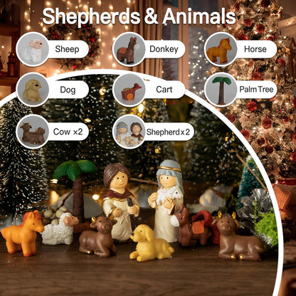 Nativity Advent Calendar 2025 - Light-Up 24-Day Nativity Scene Set with Resin Figures for Kids