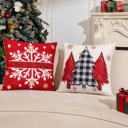 Hongsome Red Christmas Throw Pillow Covers - Set of 4 Joyful Snowflake Design | 18x18 Inches for Holiday Decor