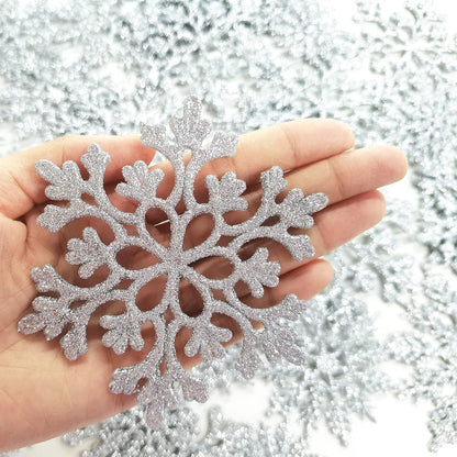 Skiennix Silver Snowflake Ornaments - 36 Pack Glittery Plastic Decorations for Winter & Christmas Trees