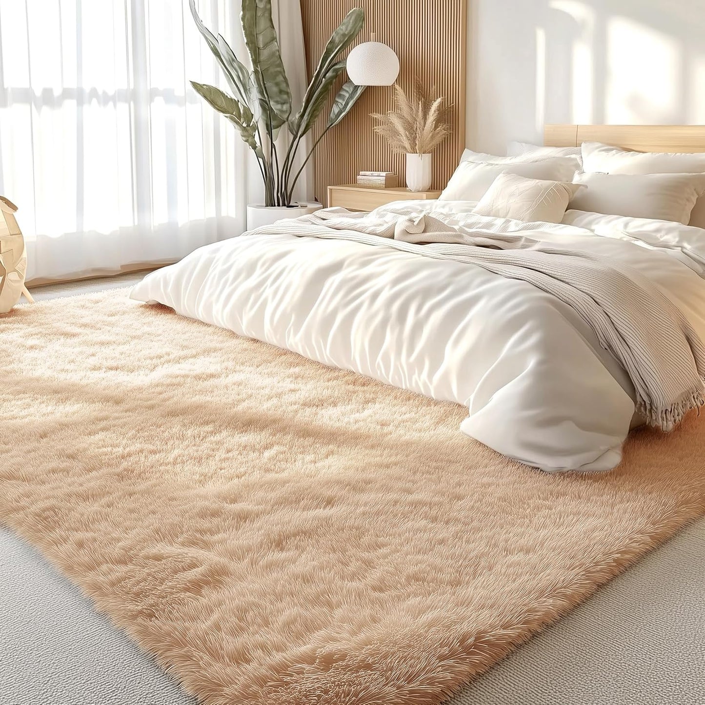 OLANLY Large Area Rug - Soft, Machine Washable Shaggy Carpet for Living Room & Bedroom | Beige 7x7
