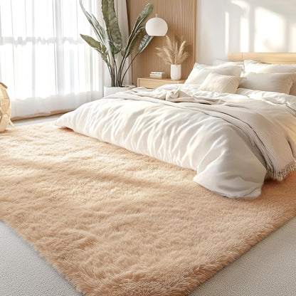 OLANLY Large Area Rug - Soft, Machine Washable Shaggy Carpet for Living Room & Bedroom | Beige 7x7