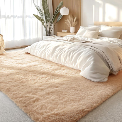 OLANLY 6x12 Machine Washable Large Area Rugs for Living Room, Bedroom, Soft Fluffy Shaggy Bedside Rug, Indoor Floor Carpet for Kids Girls and Boys, Dorms, Nursery, Home Decor Aesthetic, Beige